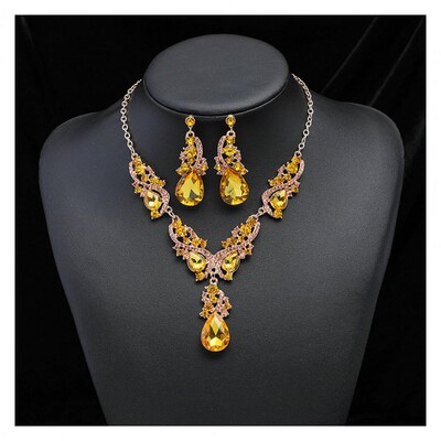 Elegantiškas dviejų dalių papuošalų rinkinys Kalnų krištolinis karoliai Auskarai Elegantiškas Kalnų krištolo nuotakų papuošalų rinkinys vestuvių proga