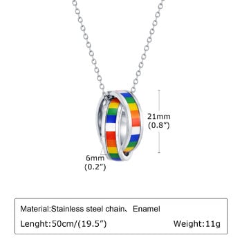 Κρεμαστά περιδέραια Vnox Interlocked Rainbow Circle για γυναίκες Ανδρικά, LGBTQ κολιέ Pride Κοσμήματα