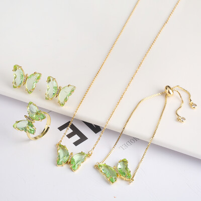 4 τμχ κρύσταλλο ζιργκόν έντομο ζωικό σετ κοσμημάτων πεταλούδα Γυναικείο πάρτι επίχρυσο δώρο Πολυτελές χριστουγεννιάτικο δώρο υψηλής ποιότητας