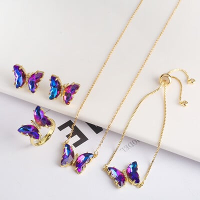 4 τμχ κρύσταλλο ζιργκόν έντομο ζωικό σετ κοσμημάτων πεταλούδα Γυναικείο πάρτι επίχρυσο δώρο Πολυτελές χριστουγεννιάτικο δώρο υψηλής ποιότητας