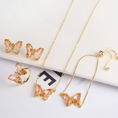4 τμχ κρύσταλλο ζιργκόν έντομο ζωικό σετ κοσμημάτων πεταλούδα Γυναικείο πάρτι επίχρυσο δώρο Πολυτελές χριστουγεννιάτικο δώρο υψηλής ποιότητας