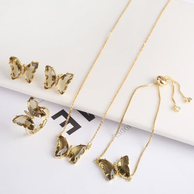 4 τμχ κρύσταλλο ζιργκόν έντομο ζωικό σετ κοσμημάτων πεταλούδα Γυναικείο πάρτι επίχρυσο δώρο Πολυτελές χριστουγεννιάτικο δώρο υψηλής ποιότητας