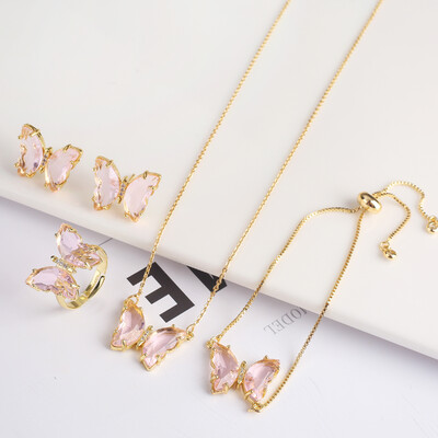 4 τμχ κρύσταλλο ζιργκόν έντομο ζωικό σετ κοσμημάτων πεταλούδα Γυναικείο πάρτι επίχρυσο δώρο Πολυτελές χριστουγεννιάτικο δώρο υψηλής ποιότητας