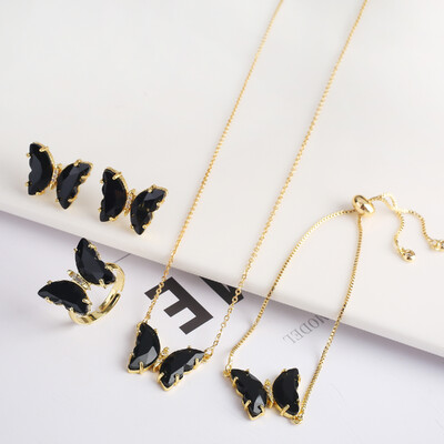 4 τμχ κρύσταλλο ζιργκόν έντομο ζωικό σετ κοσμημάτων πεταλούδα Γυναικείο πάρτι επίχρυσο δώρο Πολυτελές χριστουγεννιάτικο δώρο υψηλής ποιότητας