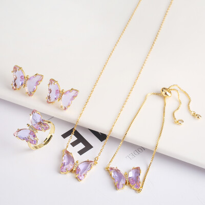 4 τμχ κρύσταλλο ζιργκόν έντομο ζωικό σετ κοσμημάτων πεταλούδα Γυναικείο πάρτι επίχρυσο δώρο Πολυτελές χριστουγεννιάτικο δώρο υψηλής ποιότητας