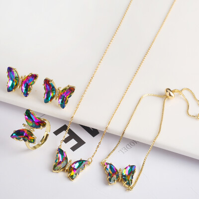 4 τμχ κρύσταλλο ζιργκόν έντομο ζωικό σετ κοσμημάτων πεταλούδα Γυναικείο πάρτι επίχρυσο δώρο Πολυτελές χριστουγεννιάτικο δώρο υψηλής ποιότητας