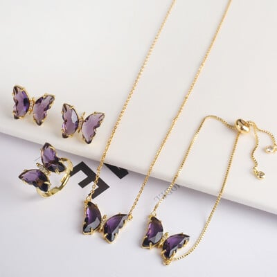 4 τμχ κρύσταλλο ζιργκόν έντομο ζωικό σετ κοσμημάτων πεταλούδα Γυναικείο πάρτι επίχρυσο δώρο Πολυτελές χριστουγεννιάτικο δώρο υψηλής ποιότητας