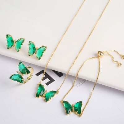 4 τμχ κρύσταλλο ζιργκόν έντομο ζωικό σετ κοσμημάτων πεταλούδα Γυναικείο πάρτι επίχρυσο δώρο Πολυτελές χριστουγεννιάτικο δώρο υψηλής ποιότητας