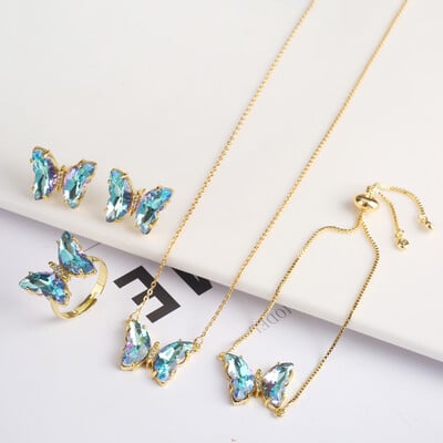 4 τμχ κρύσταλλο ζιργκόν έντομο ζωικό σετ κοσμημάτων πεταλούδα Γυναικείο πάρτι επίχρυσο δώρο Πολυτελές χριστουγεννιάτικο δώρο υψηλής ποιότητας