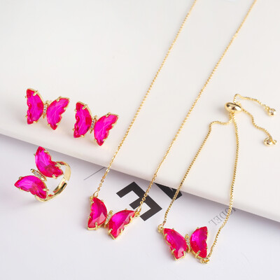 4 τμχ κρύσταλλο ζιργκόν έντομο ζωικό σετ κοσμημάτων πεταλούδα Γυναικείο πάρτι επίχρυσο δώρο Πολυτελές χριστουγεννιάτικο δώρο υψηλής ποιότητας