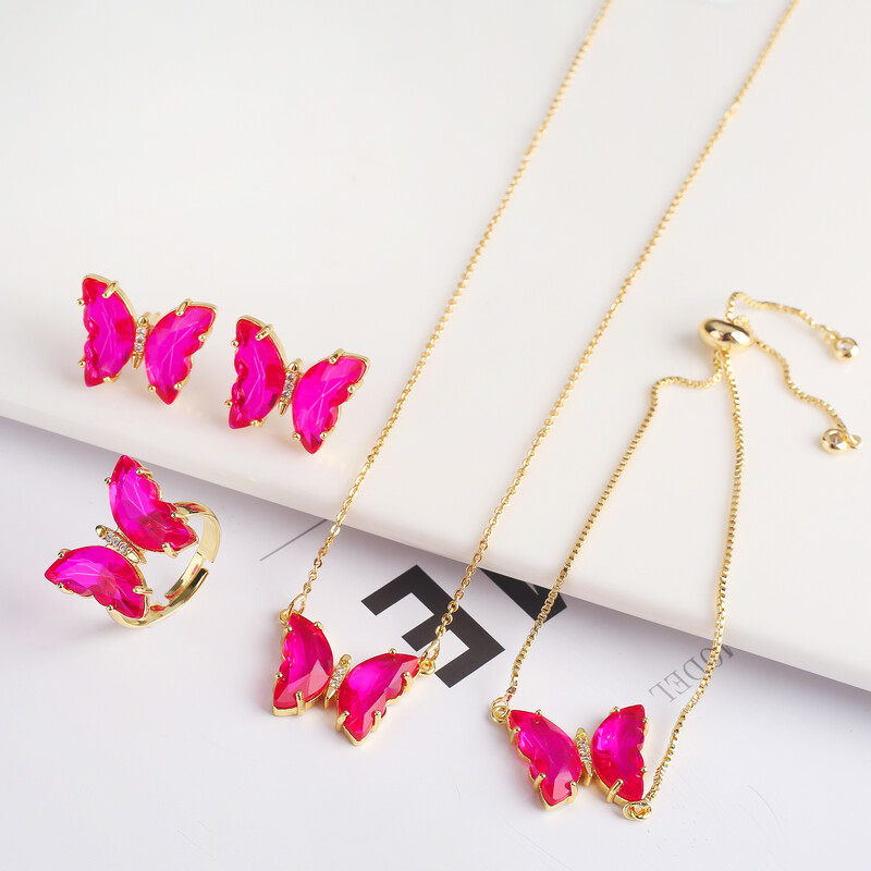 4 τμχ κρύσταλλο ζιργκόν έντομο ζωικό σετ κοσμημάτων πεταλούδα Γυναικείο πάρτι επίχρυσο δώρο Πολυτελές χριστουγεννιάτικο δώρο υψηλής ποιότητας