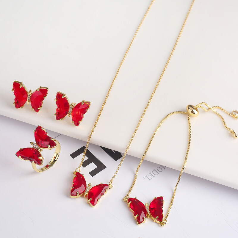 4 τμχ κρύσταλλο ζιργκόν έντομο ζωικό σετ κοσμημάτων πεταλούδα Γυναικείο πάρτι επίχρυσο δώρο Πολυτελές χριστουγεννιάτικο δώρο υψηλής ποιότητας