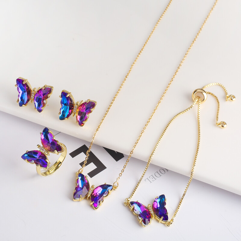4 τμχ κρύσταλλο ζιργκόν έντομο ζωικό σετ κοσμημάτων πεταλούδα Γυναικείο πάρτι επίχρυσο δώρο Πολυτελές χριστουγεννιάτικο δώρο υψηλής ποιότητας