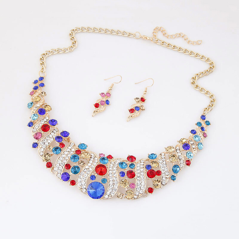 Romantiškas 6 dalių/komplektas vestuvinių papuošalų rinkinys blizgantis krištolo nuotakos papuošalų rinkinys moteriškas karoliai auskarai didmeninė dovana vakarėlis