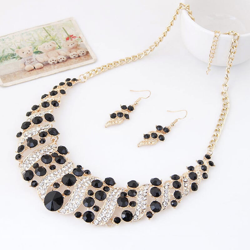 Romantiškas 6 dalių/komplektas vestuvinių papuošalų rinkinys blizgantis krištolo nuotakos papuošalų rinkinys moteriškas karoliai auskarai didmeninė dovana vakarėlis