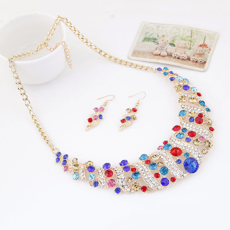 Romantiškas 6 dalių/komplektas vestuvinių papuošalų rinkinys blizgantis krištolo nuotakos papuošalų rinkinys moteriškas karoliai auskarai didmeninė dovana vakarėlis