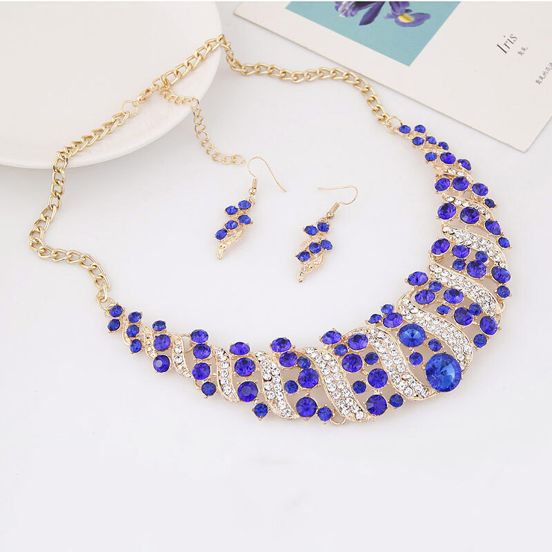 Romantiškas 6 dalių/komplektas vestuvinių papuošalų rinkinys blizgantis krištolo nuotakos papuošalų rinkinys moteriškas karoliai auskarai didmeninė dovana vakarėlis