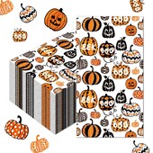 100 ks papierových obrúskov s tekvicou na Halloween, 33 * 40 cm, 2-vrstvové jednorazové obrúsky s kreslenou tekvicou na Halloween na Deň vďakyvzdania
