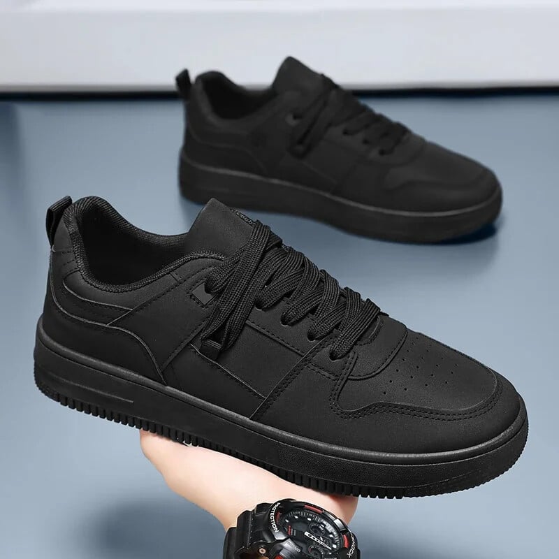 Pánske outdoorové kožené topánky, ploché, klasické čierne športové topánky, šnurovacie topánky na skateboard, topánky na chôdzu a behanie