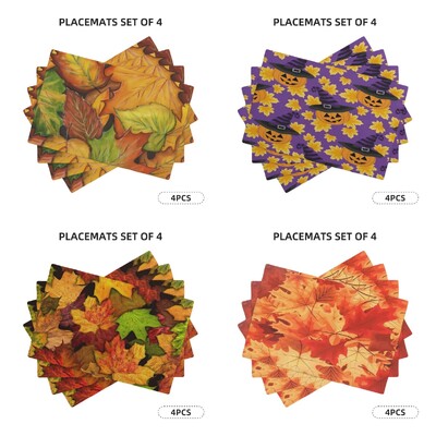 4 бр., подложки за хранене от кленови листа за есента, сезонни подложки за маса за хотелски и семейни събирания и декорации за подложки за домашна кухня