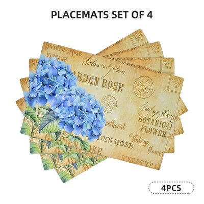 4vnt, vasarą išsiuvinėtos rutulinės gėlės, pavasarį žydinčios mėlynos gėlės, vintažiniai atvirukai, valgomojo kilimėliai, vakarėlių reikmenų dekoravimas