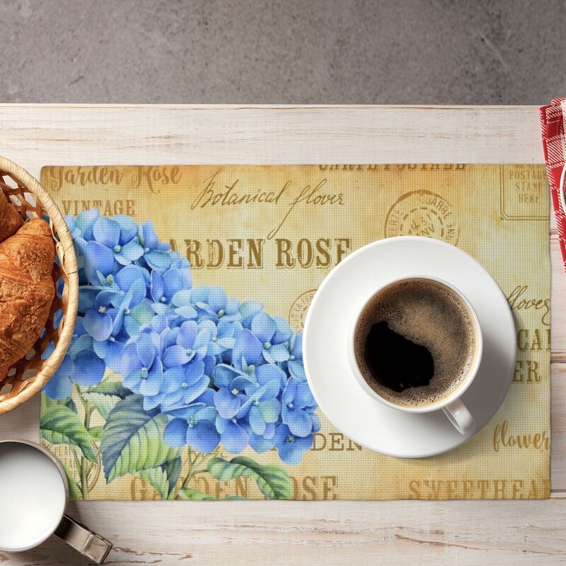 4vnt, vasarą išsiuvinėtos rutulinės gėlės, pavasarį žydinčios mėlynos gėlės, vintažiniai atvirukai, valgomojo kilimėliai, vakarėlių reikmenų dekoravimas