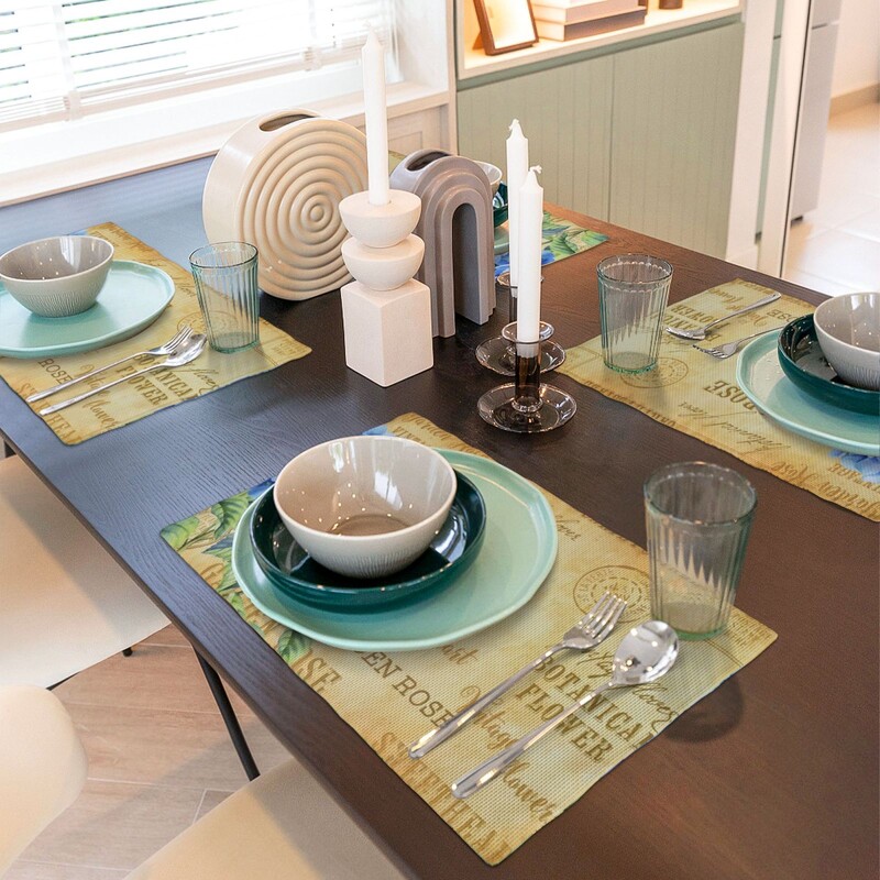 4vnt, vasarą išsiuvinėtos rutulinės gėlės, pavasarį žydinčios mėlynos gėlės, vintažiniai atvirukai, valgomojo kilimėliai, vakarėlių reikmenų dekoravimas