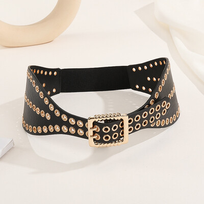 Μοντέρνα και υπερβολική πανκ πριτσίνια ζώνη μέσης για γυναικείο PU Υλικό Φόρεμα Μπουφάν Καθημερινή διακόσμηση Ελαστική ζώνη