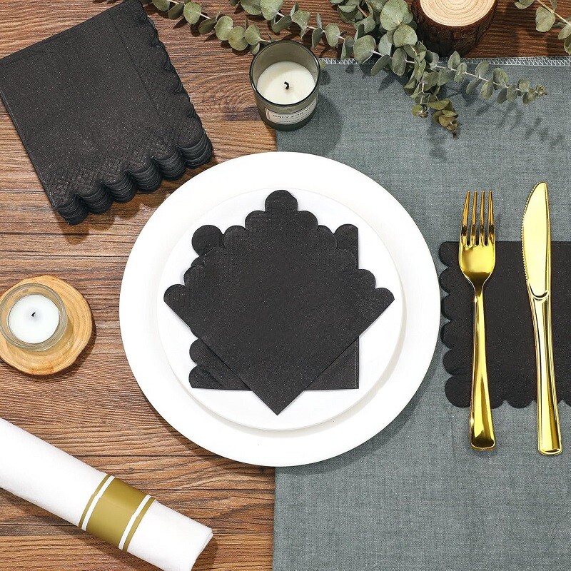 50-100 db fekete csipkés szalvéták 2 rétegű koktélszalvéták eldobható szalvéták születésnapi esküvői vacsora kellékeihez 5x5 hüvelyk