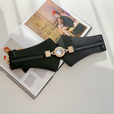 Népszerű női széles öv divatos fém csatos fűző PU bőr rugalmas derékpánt szexi deréktömítés kabát ruha öv pántokhoz