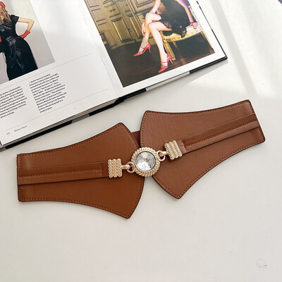 Népszerű női széles öv divatos fém csatos fűző PU bőr rugalmas derékpánt szexi deréktömítés kabát ruha öv pántokhoz