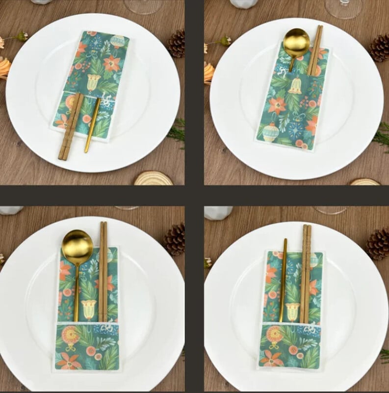 12 bucăți șervețele de hârtie de Crăciun cu buzunar pentru tacâmuri încorporat, prosoape de hârtie pentru cină, de unică folosință, prepliate, ca lenjeria, pentru Crăciun