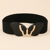 Női divat fekete széles öv dekoratív elasztikus öv nagy teherbírású övek