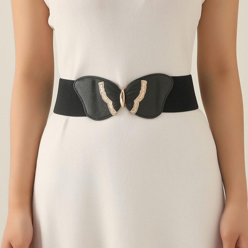 Női divat fekete széles öv dekoratív elasztikus öv nagy teherbírású övek