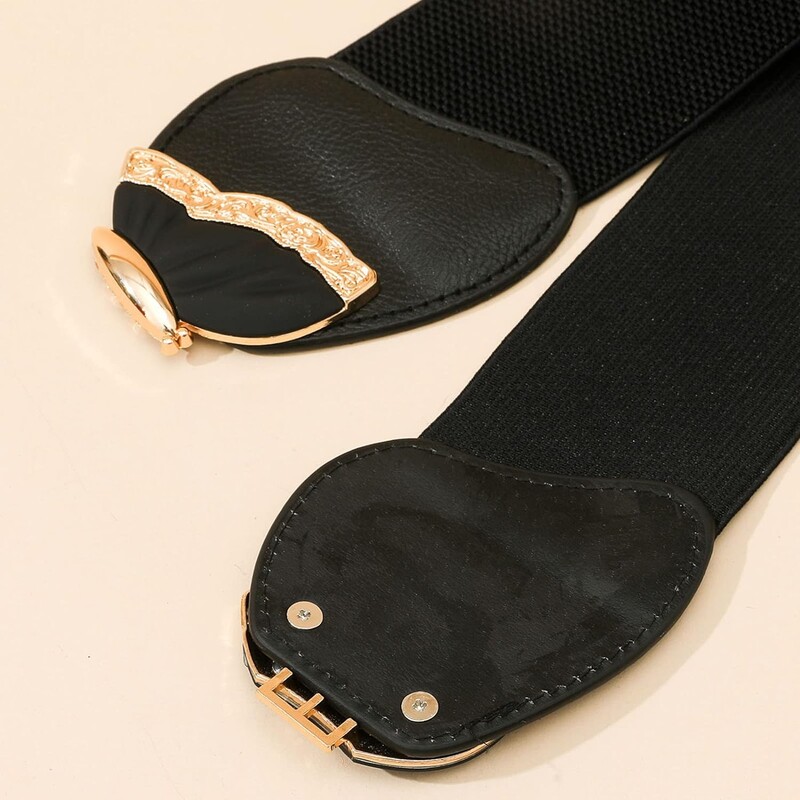 Női divat fekete széles öv dekoratív elasztikus öv nagy teherbírású övek
