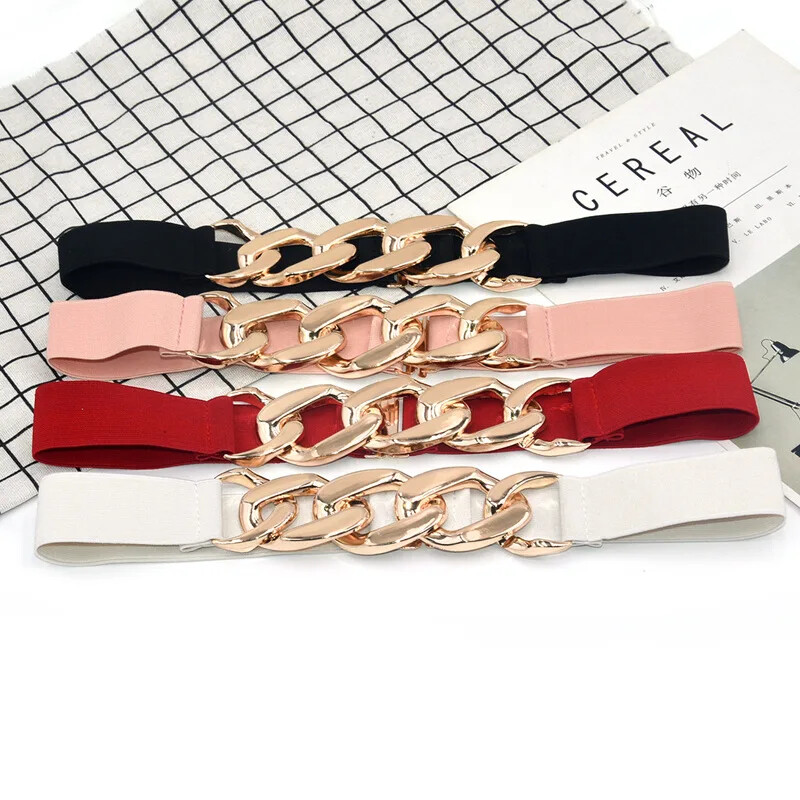 Divat punk derékpánt női rugalmas széles övek ezüst arany lánc PU vastag lánc derékpánt ruha kabát pulóver dekoratív