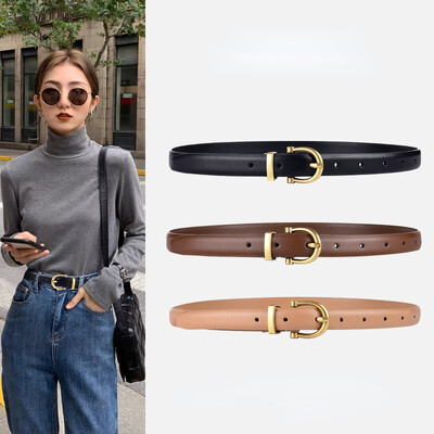 Jeans Fashion Professional Ζώνη από 100% Γνήσιο Δερμάτινο Γυναικείο Εκλεκτό διακοσμητικό δέρμα αγελάδας Ins Wind Simple Κορεάτικη μαύρη ζώνη