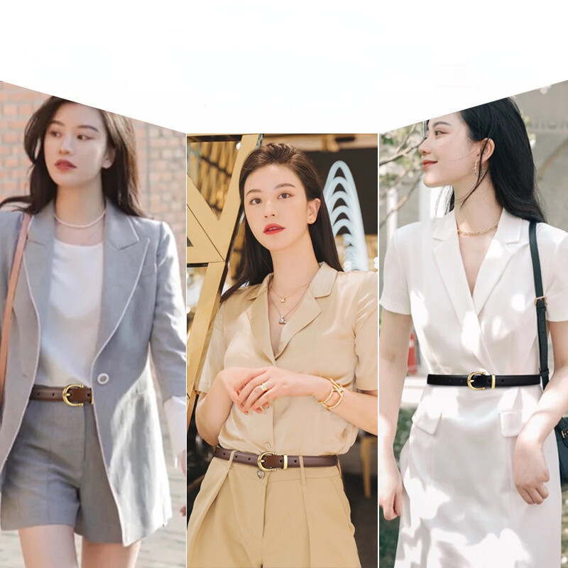 Jeans Fashion Professional 100% Curea din piele naturală pentru femei Decorativă fină din piele de vacă Curea neagră coreeană simplă