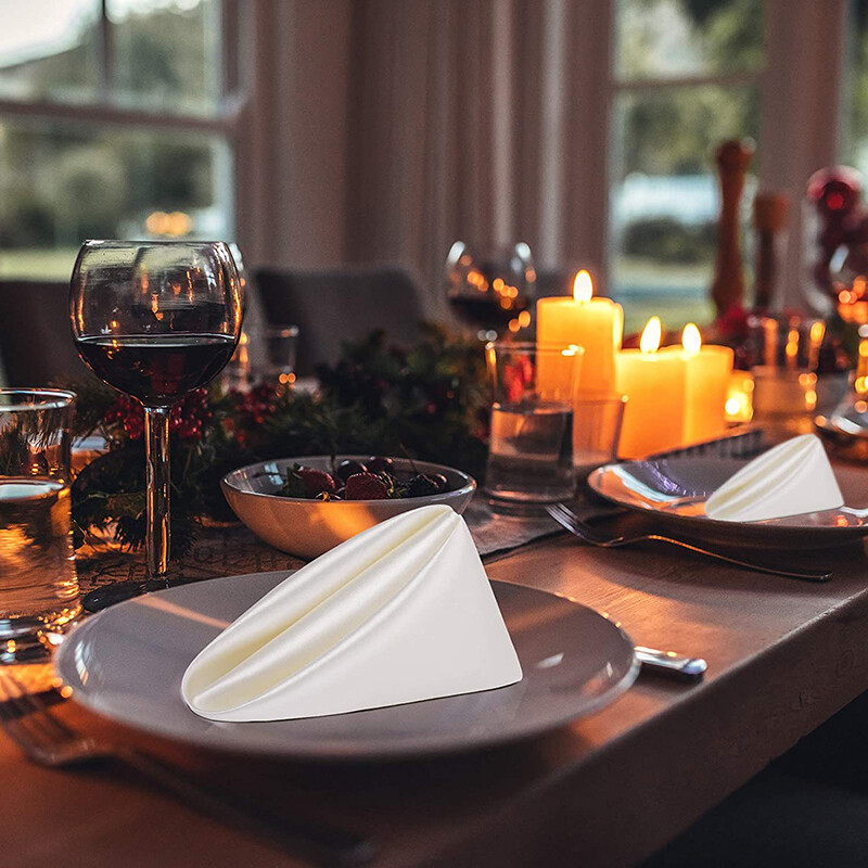 12db 30x30cm-es, varrott, négyzet alakú szalvéták szatén koktélszalvéta parti esküvői terítőhöz Puha konyhai vacsoraszalvéták