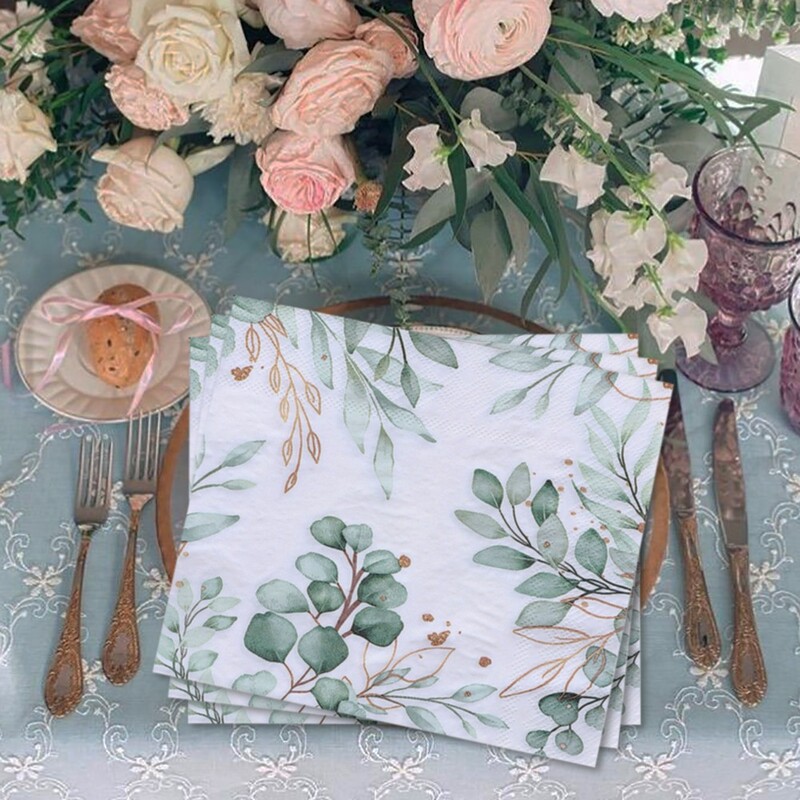 20db Green Plant Nyomtatott Szalvéták Papírok Szájtörlő Kendő Papír Törölközők Buli Ünnepek Asztali tányér elhelyezés Szalvéta törölközők