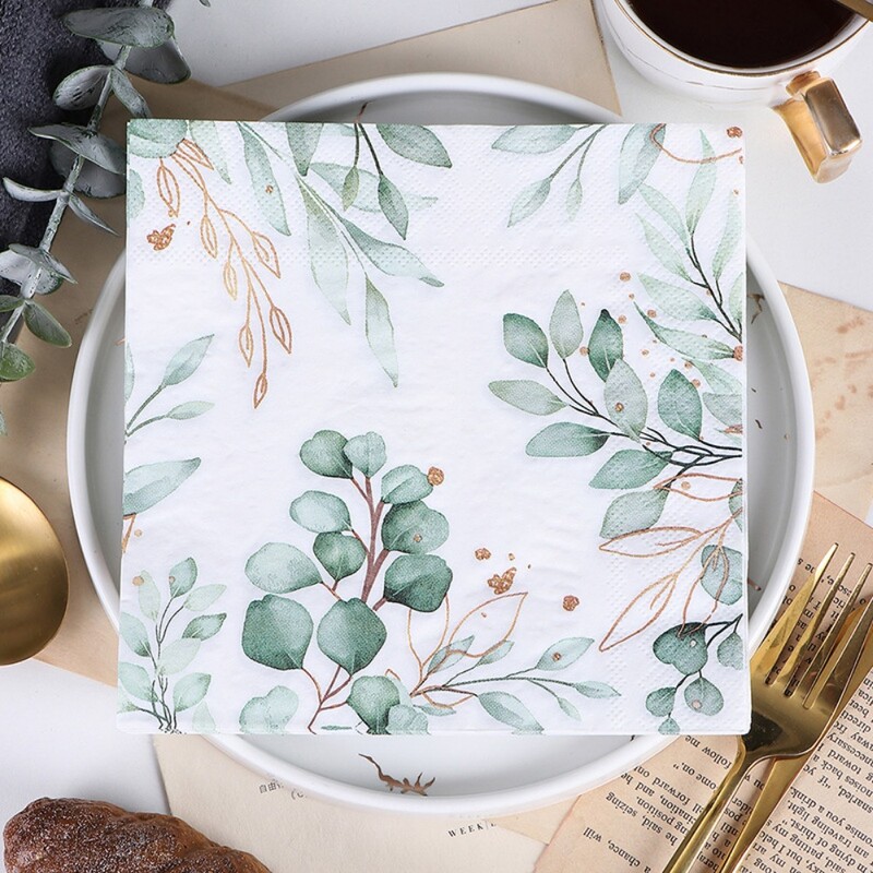 20db Green Plant Nyomtatott Szalvéták Papírok Szájtörlő Kendő Papír Törölközők Buli Ünnepek Asztali tányér elhelyezés Szalvéta törölközők
