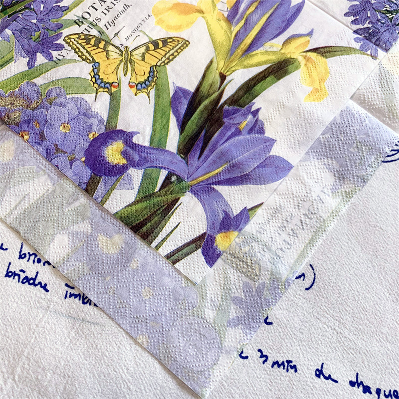 20db/táska Vintage pillangós virág decoupage papírszalvéták kék virágos papírszalvéta karácsonyi születésnapi étkészlet dekorációhoz
