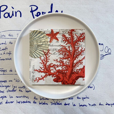 20 ks/balenie vintage papierových obrúskov s motívom hviezdice a koralu na decoupage, morských organizmov, papierových obrúskov na párty, riad, vianočné potreby 25x25 cm