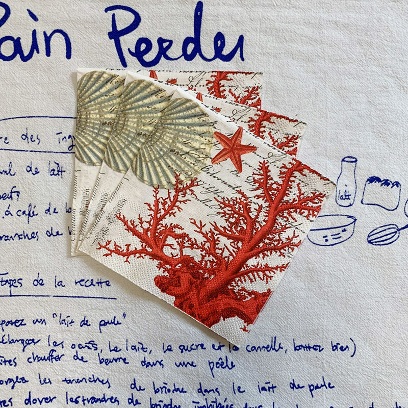 20 ks/balenie vintage papierových obrúskov s motívom hviezdice a koralu na decoupage, morských organizmov, papierových obrúskov na párty, riad, vianočné potreby 25x25 cm