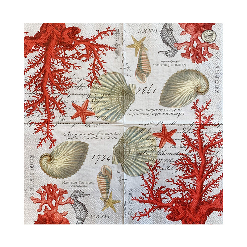 20 ks/balenie vintage papierových obrúskov s motívom hviezdice a koralu na decoupage, morských organizmov, papierových obrúskov na párty, riad, vianočné potreby 25x25 cm