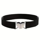 Love cataramă centură subțire pentru femei fustă decorativă cu sigiliu în talie curea îngustă elastică cravată versatilă în talie stoc negru