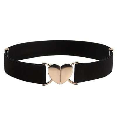 Love cataramă centură subțire pentru femei fustă decorativă cu sigiliu în talie curea îngustă elastică cravată versatilă în talie stoc negru