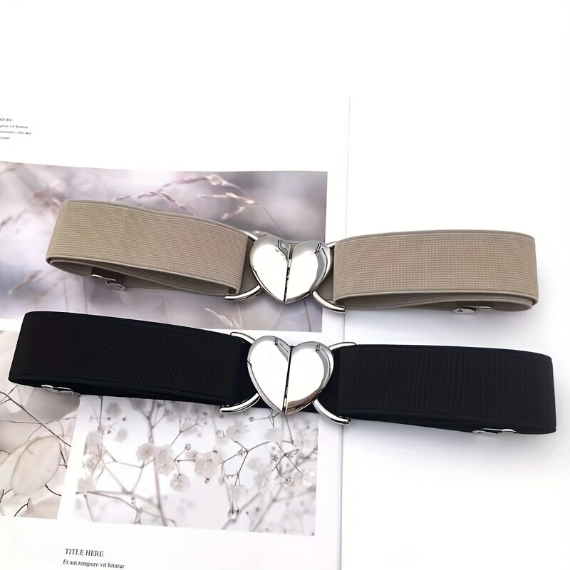 Love cataramă centură subțire pentru femei fustă decorativă cu sigiliu în talie curea îngustă elastică cravată versatilă în talie stoc negru