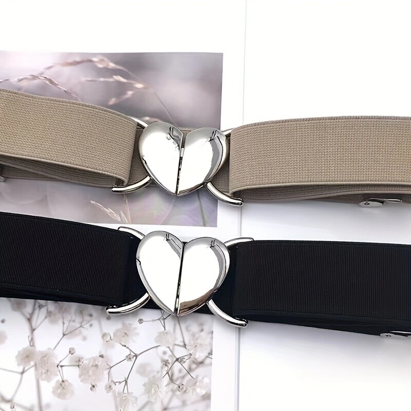 Love cataramă centură subțire pentru femei fustă decorativă cu sigiliu în talie curea îngustă elastică cravată versatilă în talie stoc negru