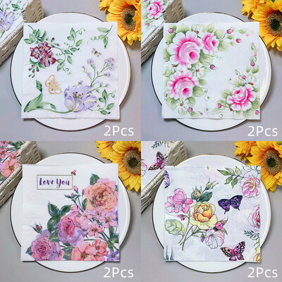 20 ks/8 ks kvetinové motýle decoupage papierové obrúsky kvetinové obrúsky papierové obrúsky na svadobnú vianočnú párty dekoráciu horúci výpredaj